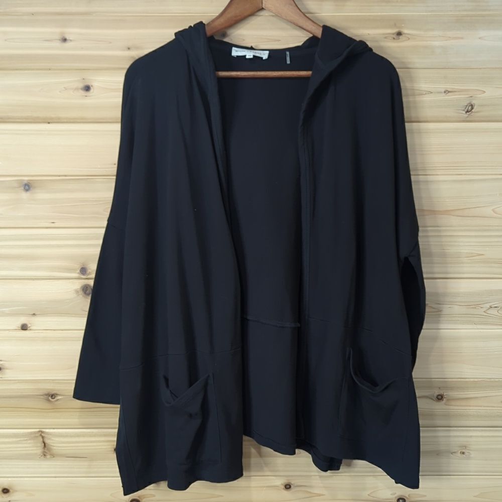 White + Warren Top Womens XS Black Open front Hooded Relaxed Fit